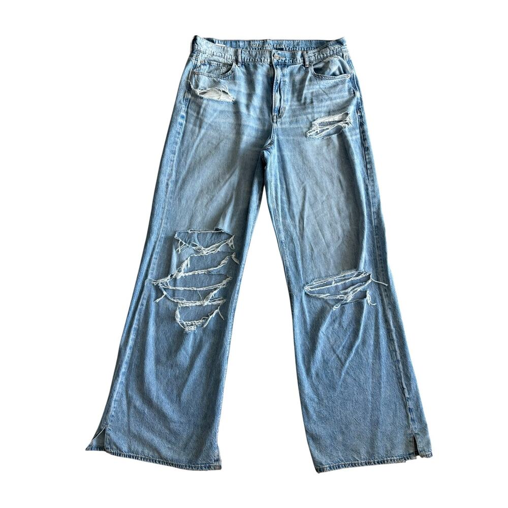 AMERICAN EAGLE DREAMY DRAPE SUPER HIGH-WAISTED BAGGY WIDE LEG JEANS 14 X-LONG